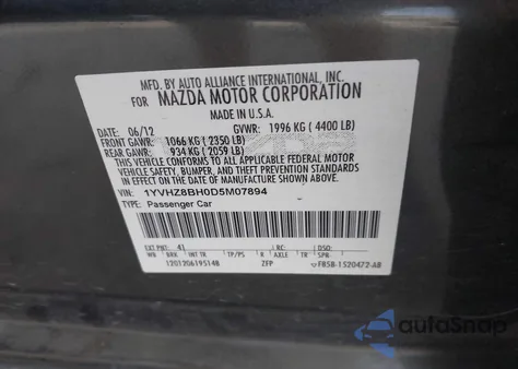 2013 Mazda Mazda6 I Sport z USA, uszkodzony, nr VIN 1YVHZ8BH0D5M07894